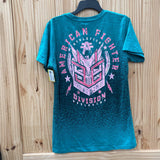 WOMENS AMERICAN FIGHTER TURQUOISE/PINK SHIRT S