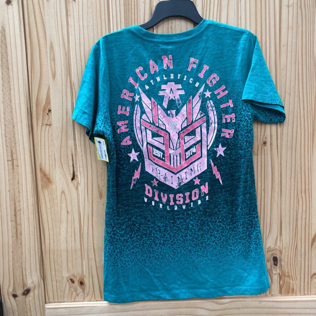 WOMENS AMERICAN FIGHTER TURQUOISE/PINK SHIRT S