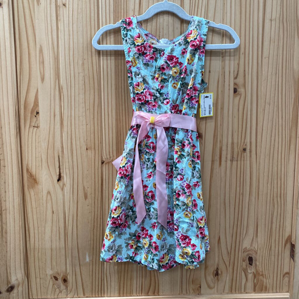 GIRLS SKY BLUE FLORAL DRESS 120 5
