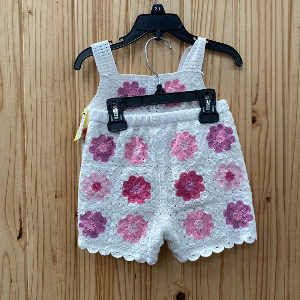 HIRLS HIPPIE HAUTE 2PC SET WHITE/PINK/LILAC W/FLOWERSS 4T