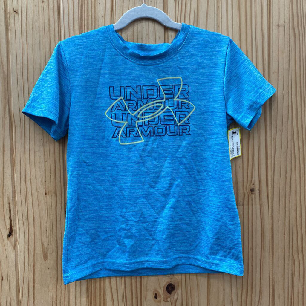 BOYS UNDER ARMOUR SKY BLUE/NEON GREEN SHIRT 6
