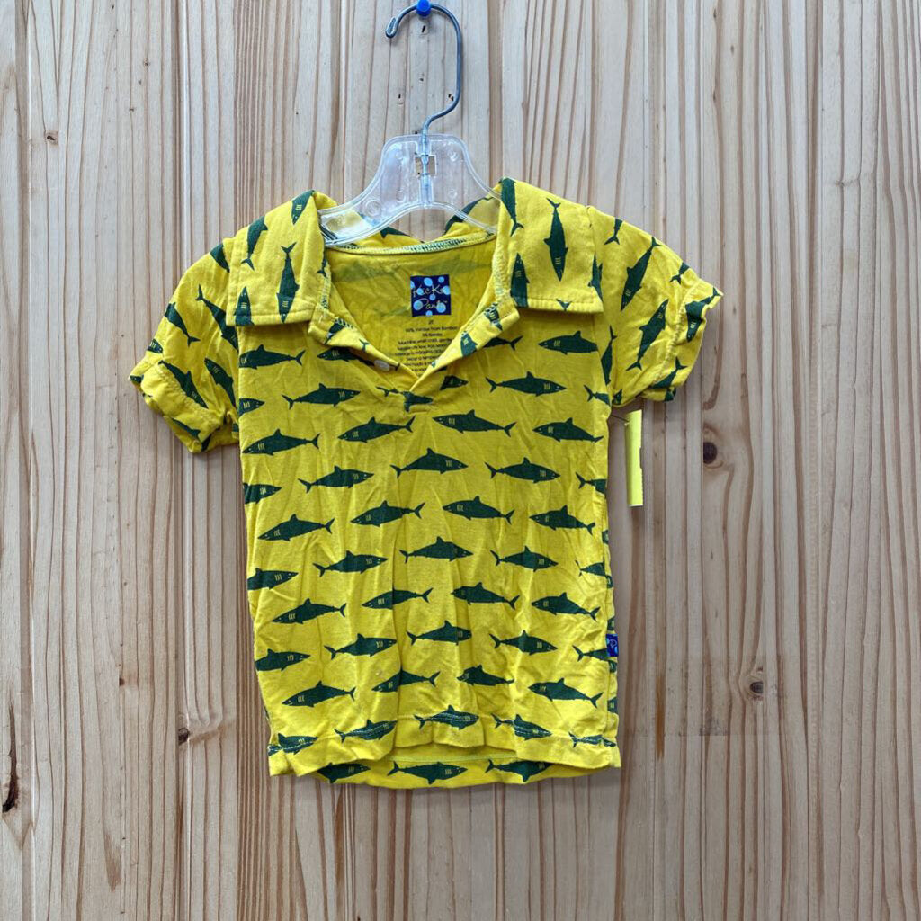 BOYS KICKEE PANTS YELLOW SHIRT W/SHARKS 2T