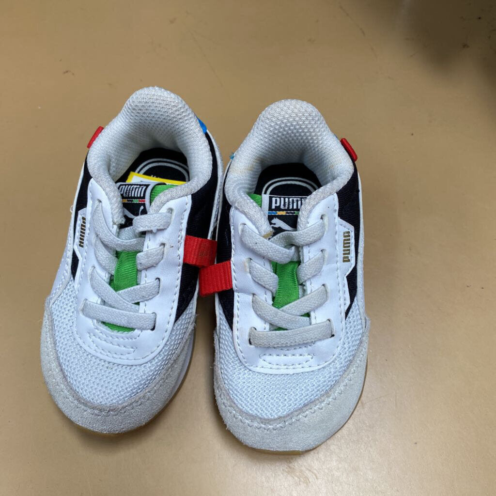 BOYS PUMA SHOES WHITE/CYAN/YELLOW 4C