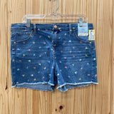 GIRLS CAT & JACK DENIM JEAN SHORTS W/MULTI COLOR HEARTS XL 14/16 NWT