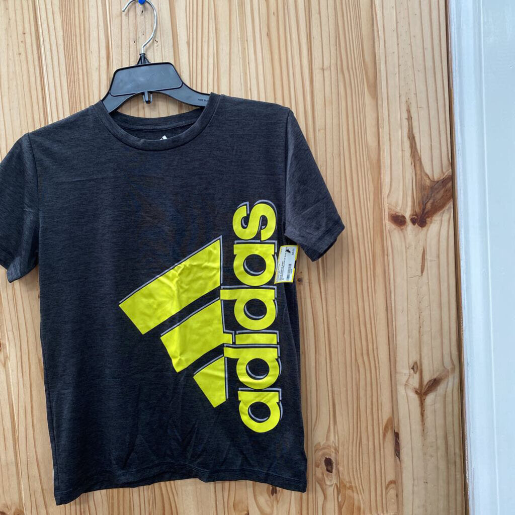 BOYS ADIDAS SHIRT CHARCOAL/YELLOW M 10/12
