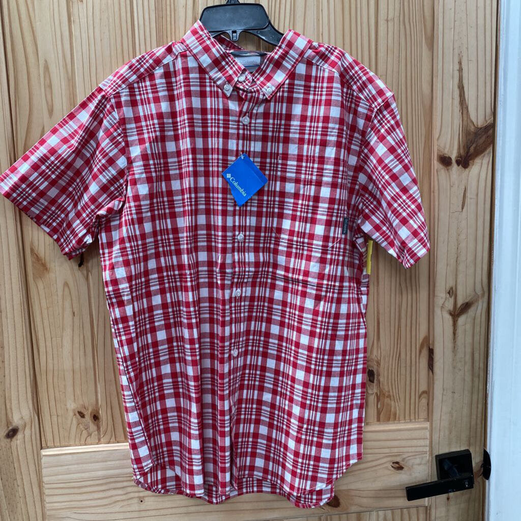 MENS COLUMBIA RED/WHITE BUTTON UP SHIRT M NWT