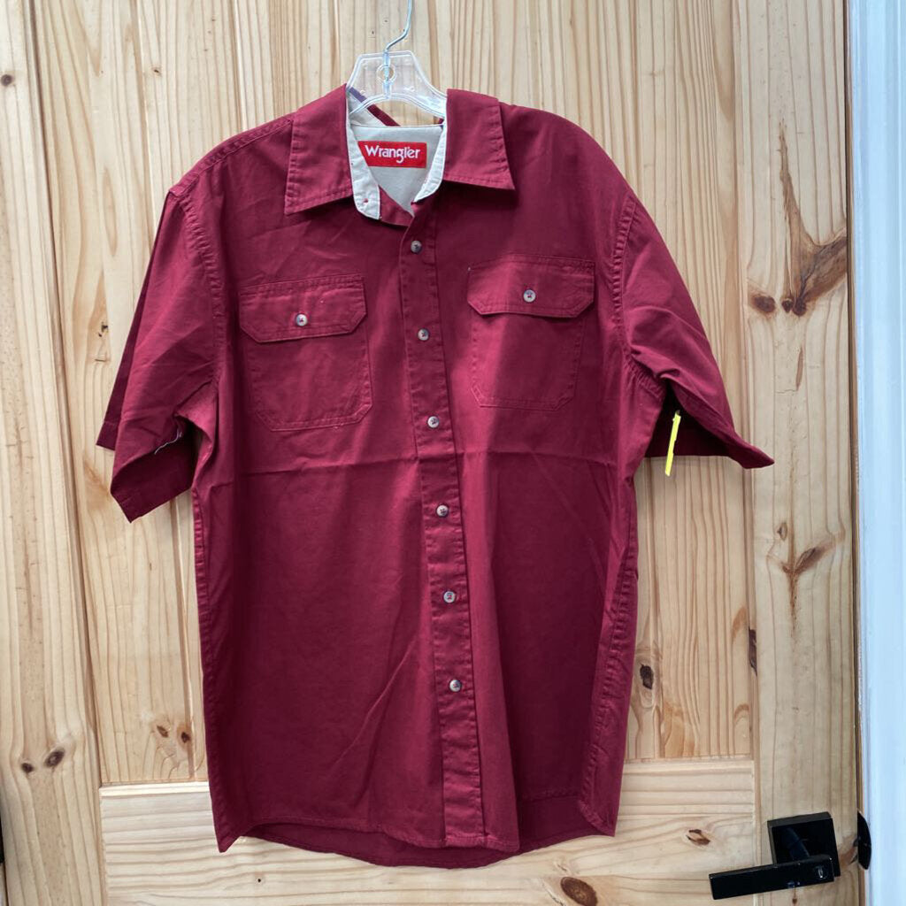 MENS WRANGLER WINE BUTTON UP SHIRT M