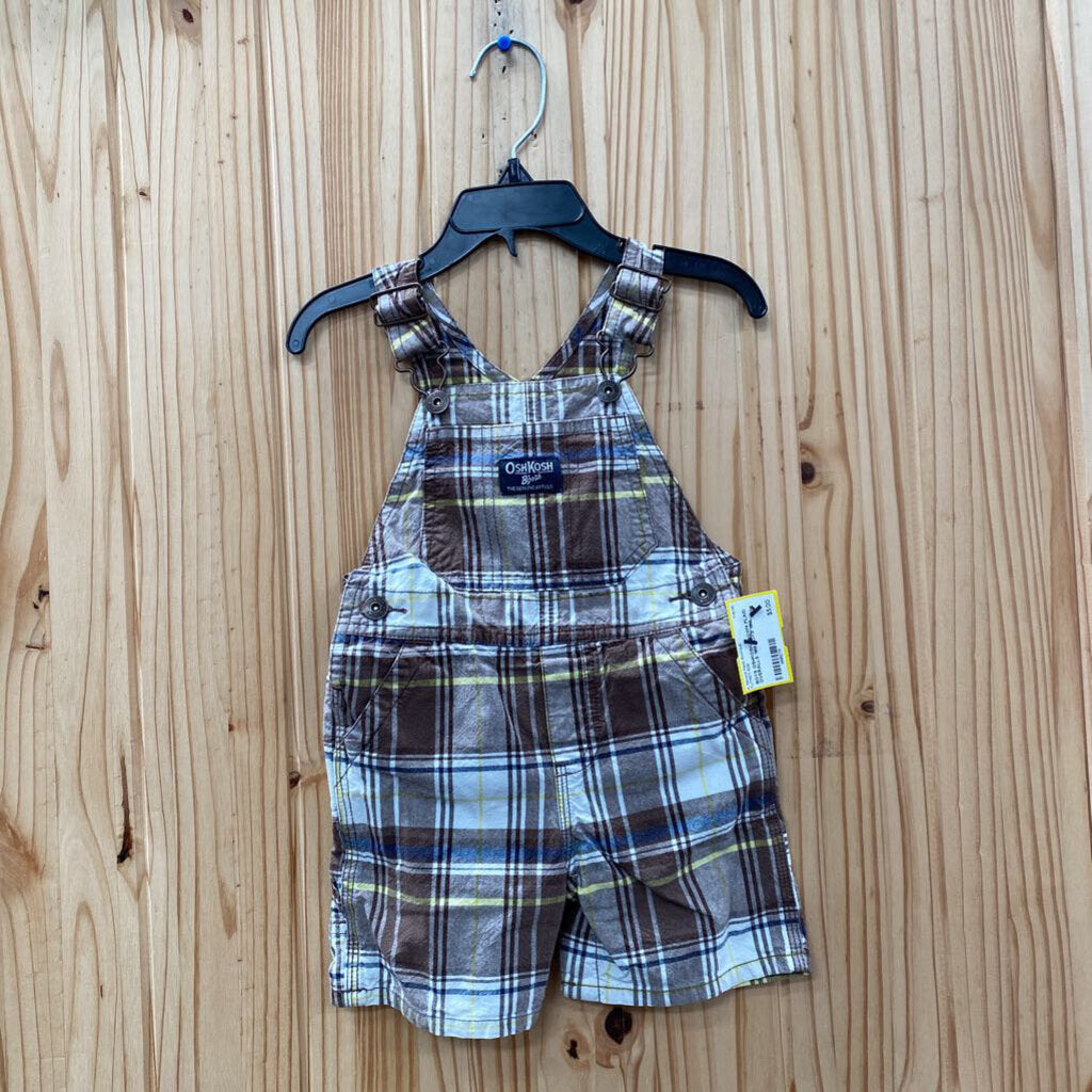 BOYS OSHKOSH BROWN PLAID OVERALLS 18M