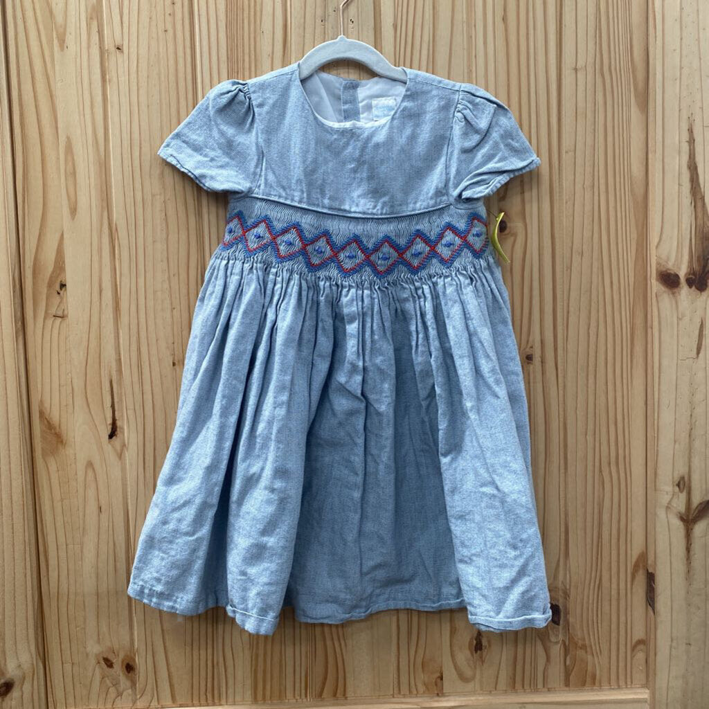 GIRLS EDGEHILL COLLECTION DRESS LT BLUE/RED 5