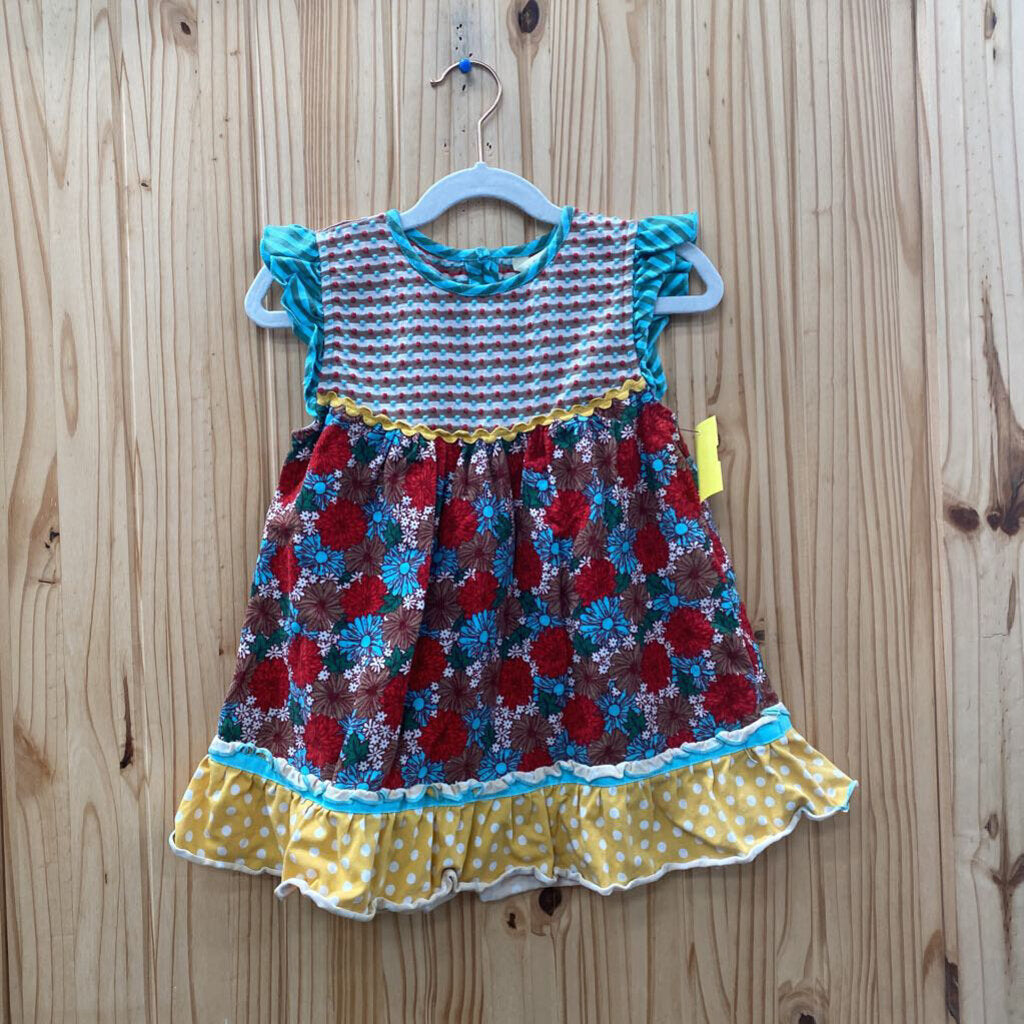 GIRLS MATILDA JANE DRESS RED/BROWN/YELLOW 8