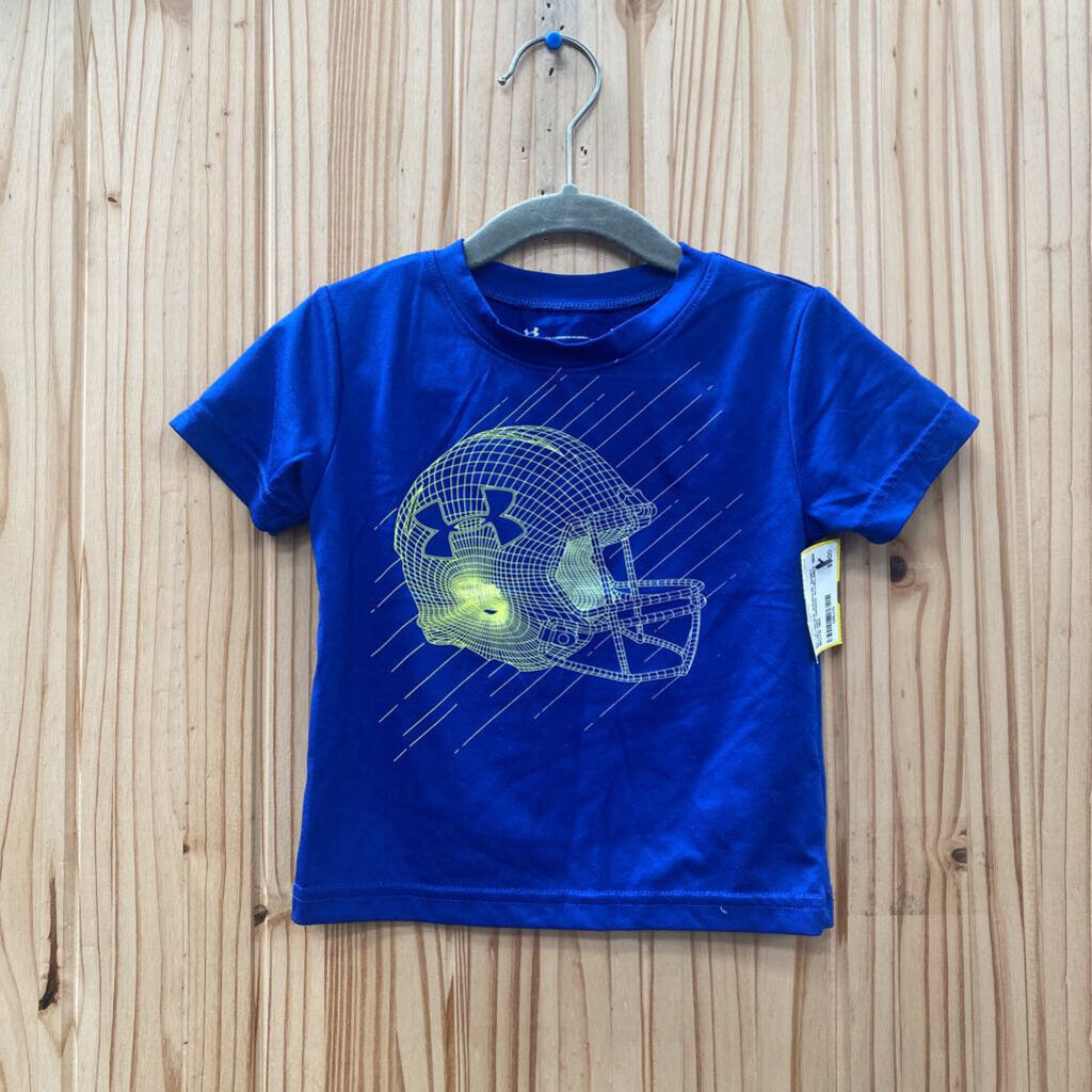 BOYS UNDER ARMOUR SHIRT BLUE/LIME GREEN W/HELMET 18M