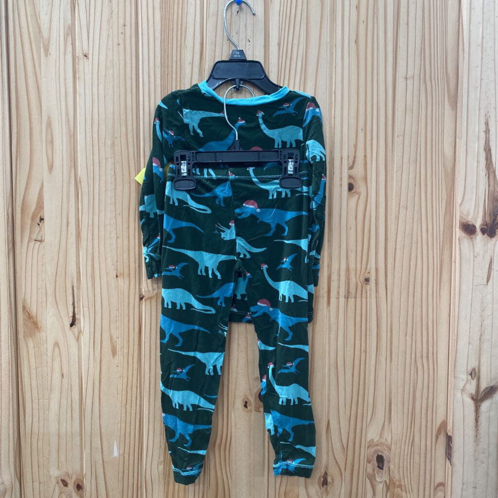 BOYS KICKEE PANTS 2PC PAJAMA SET DK GREEN W/DINOS 2T