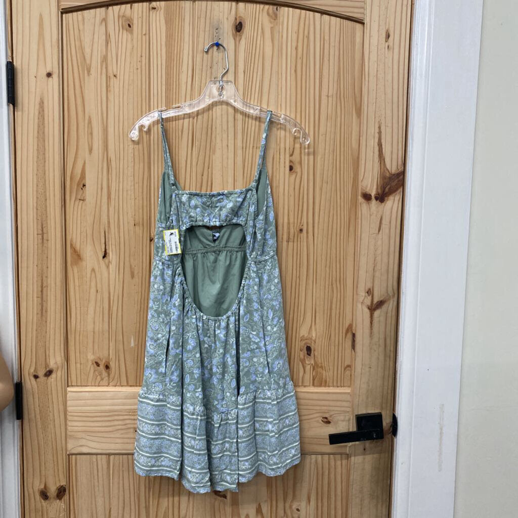 WOMENS HOLLISTER GREEN/BLUE SL DRESS L NWT