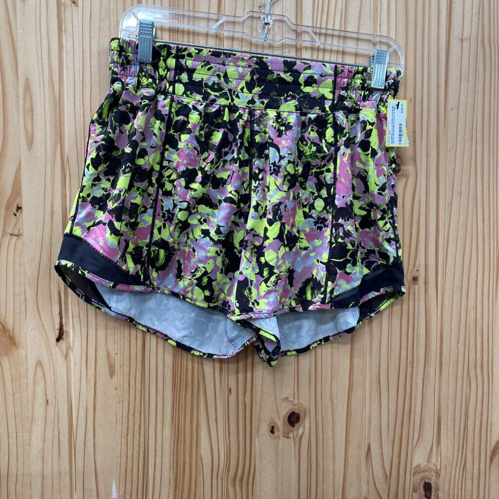 WOMENS LULULEMON SHORTS NEON GREEN/BLK/LILAC 8