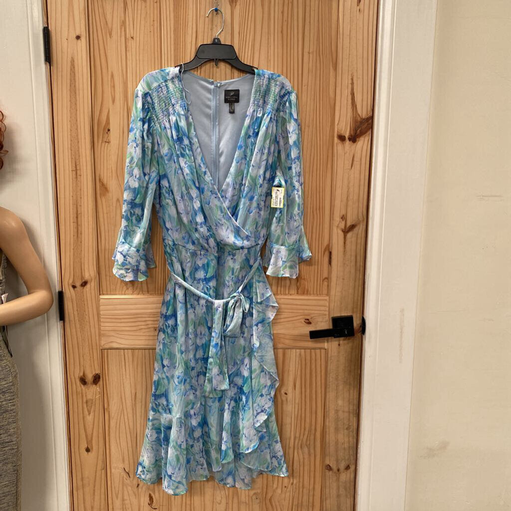 WOMENS ADRIANNA PAPELL SKY BLUE/LT GREEN FLORAL DRESS 20W