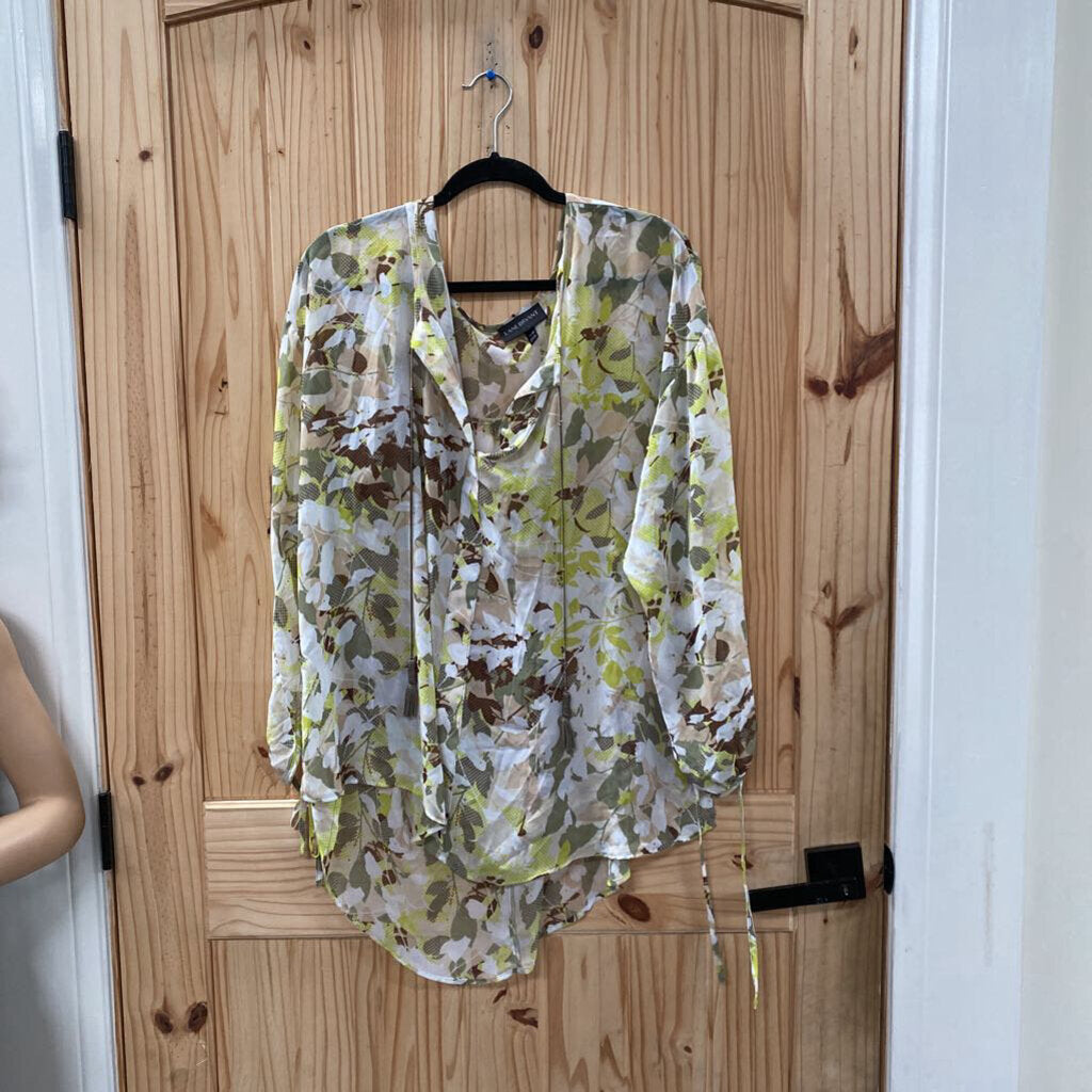 WOMENS LANE BRYANT CASUAL TOP BROWN/WHITE/LIME GREEN 18/20
