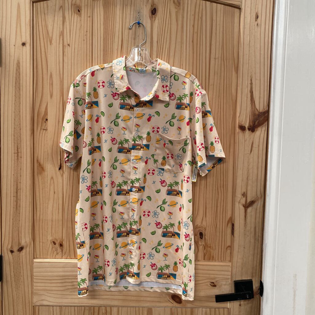 MENS THE BOAT MONKEY YELLOW BUTTON UP SHIRT BEACH THEME XL