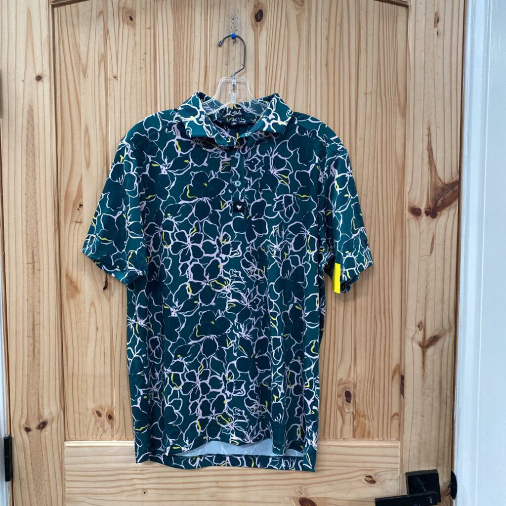 MENS BAD BIRDIE DK GREEN FLORAL POLO SHIRT S