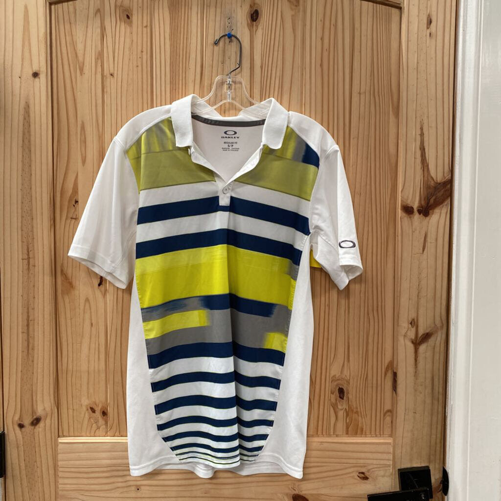 MENS OAKLEY POLO SHIRT LIME GREEN/WHITE/NAVY BLUE S