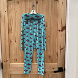 KICKEE PANTS 2PC SET LT BLUE W/TRUCK/TREE 10