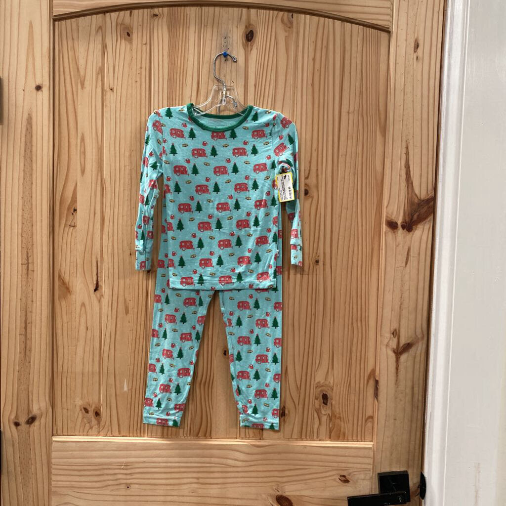 BOYS FREE BIRDEES 2PC SET AQUA W/TREES/CAMPER 4T