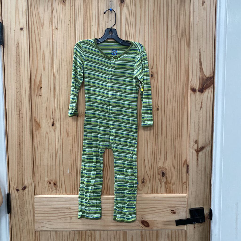 BOYS KICKEE PANTS SLEEP ROMPER GREEN STRIPE 4T