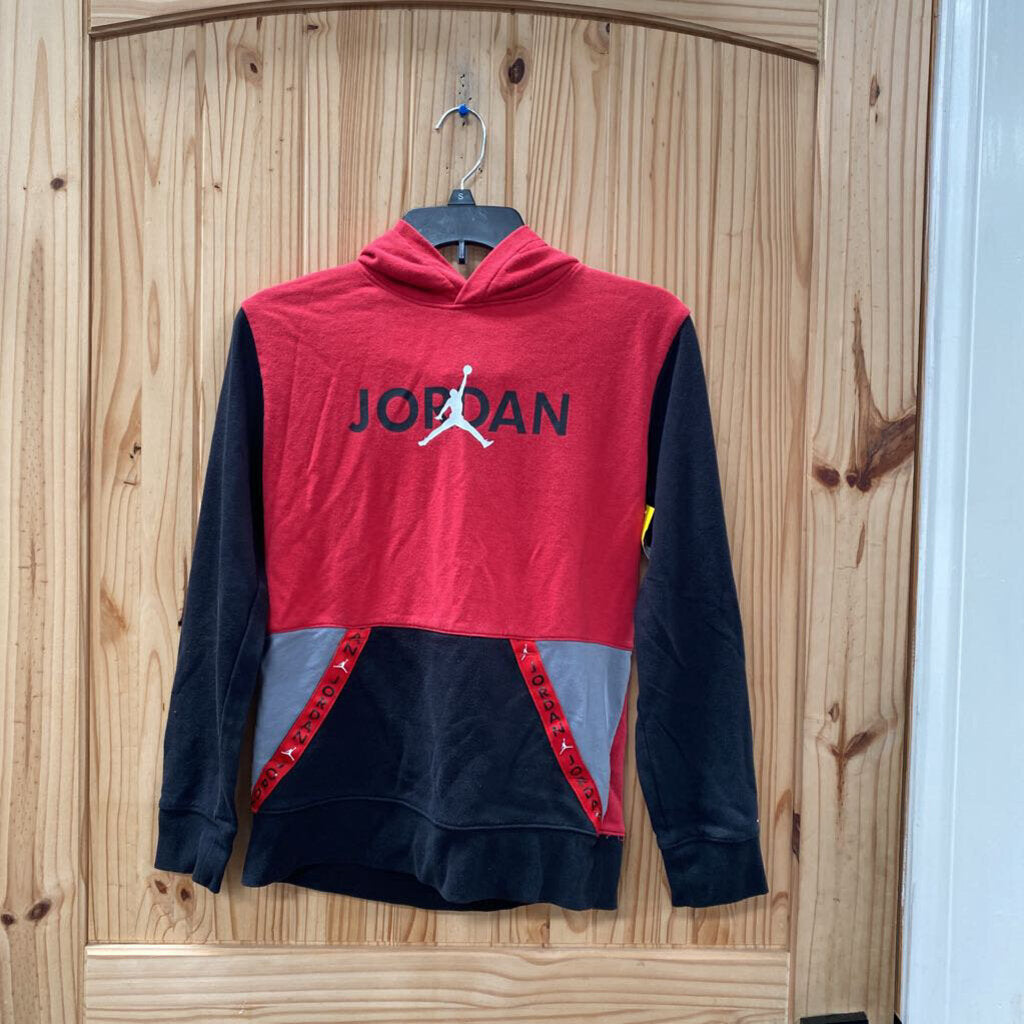 BOYS JORDAN HOODIE RED/BLK/GREY L 12