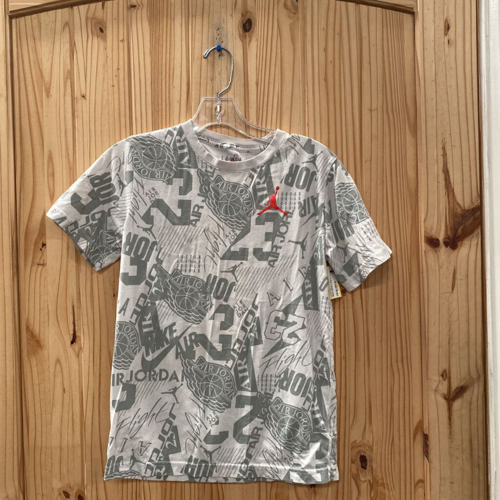 BOYS JORDAN SHIRT GREY/WHITE L 12/13