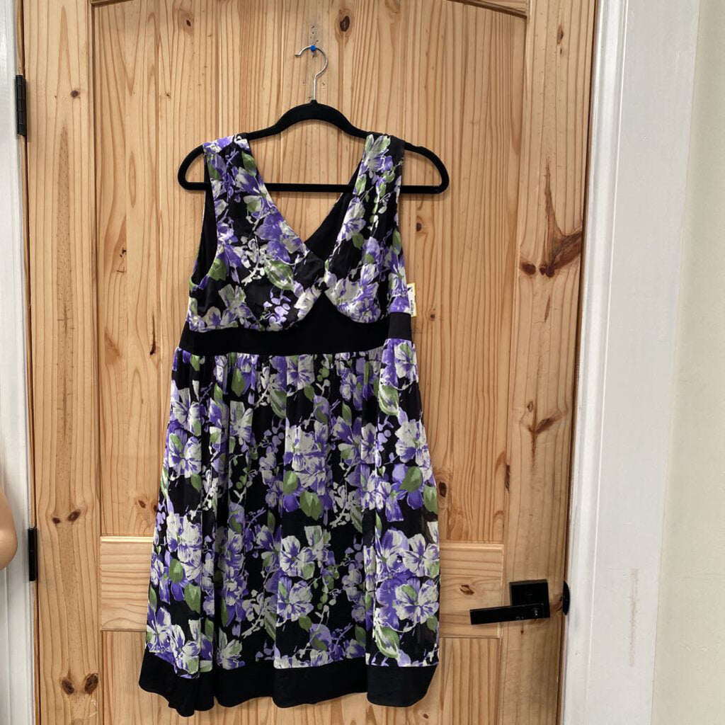 WOMENS STUDIO 1940 SL DRESS PURPLE/BLK/LT GREEN 14