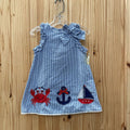 GIRLS GOODLAD LINEN/WHITE STRIPE W/CRAB/ANCHOR/BOAT DRESS 2T