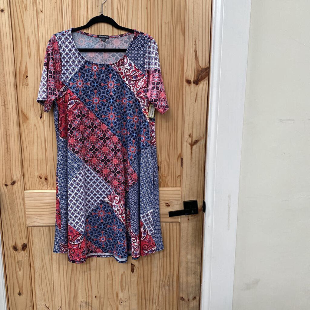 WOMENS NINA LEONARD DRESS RED/BLUE/WHITE 1X