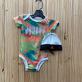 BOYS JORDAN 3PC SET ORANGE/LIME GREEN/BLK/WHITE 6/12M