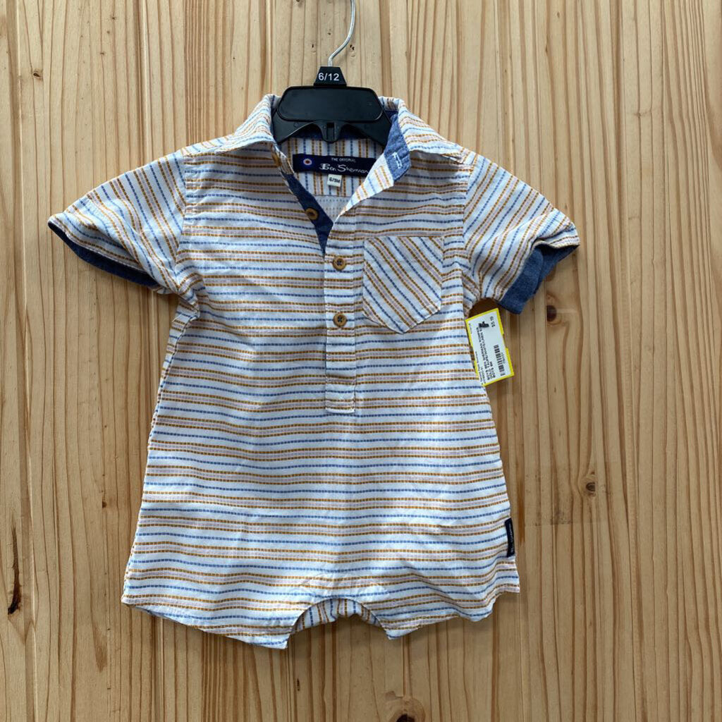 BOYS BEN SHERMAN ROMPER GOLD TAUPE/WHITE/LINEN 6/9M