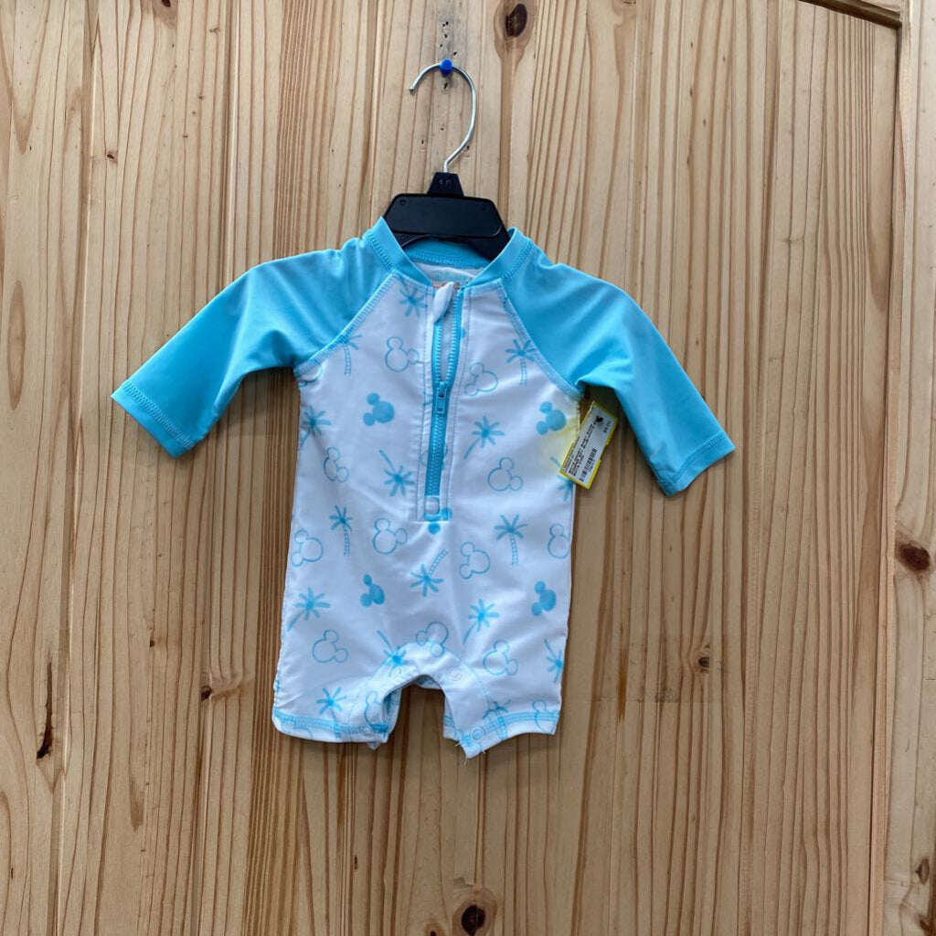 BOYS DISNEY BABY SWIM ROMPER SKY BLUE/WHITE 0/3M