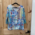 WOMENS ON QUE CASUAL TOP YELLOW/GREEN/BLUE L