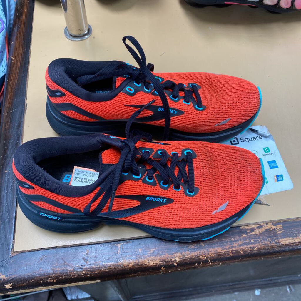 WOMENS BROOKS BRIGHT CORAL/SKY BLUE/BLK 6.5