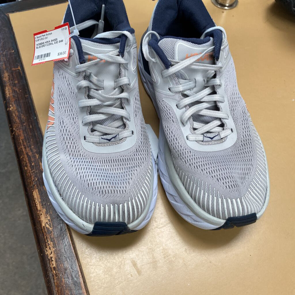 WOMENS HOKA SHOES BLUE/GREY/CORAL 8.5D