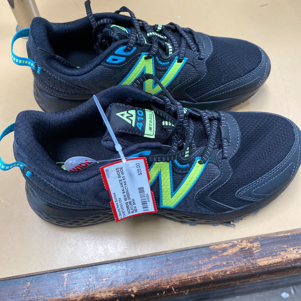 WOMENS NEW BALANCE SHOES BLK/LIME GREEN/CYAN 8.5 WIDE NEW