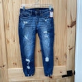 WOMENS BUCKLE BLK DENIM DIST. CAPRIS 26