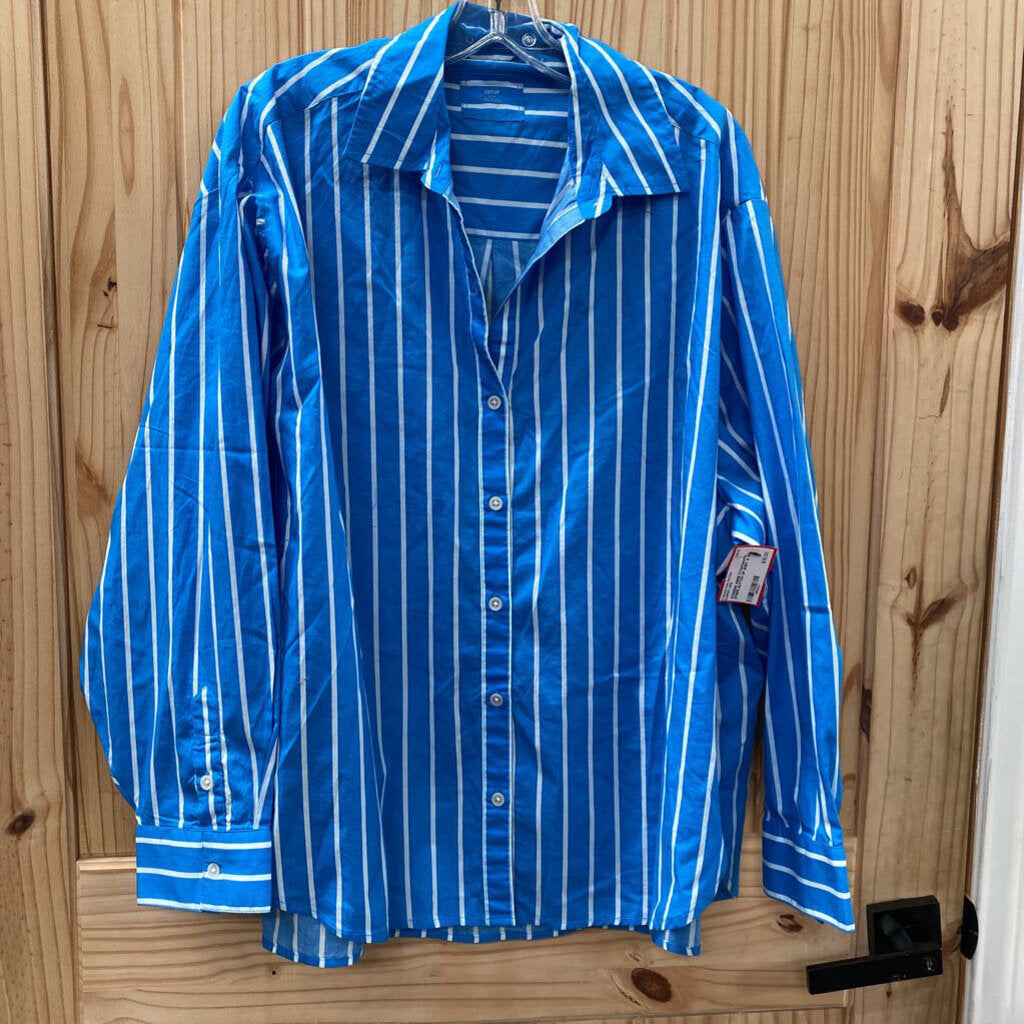 WOMENS AERIE CYAN/WHITE STRIPE BUTTON UP SHIRT S