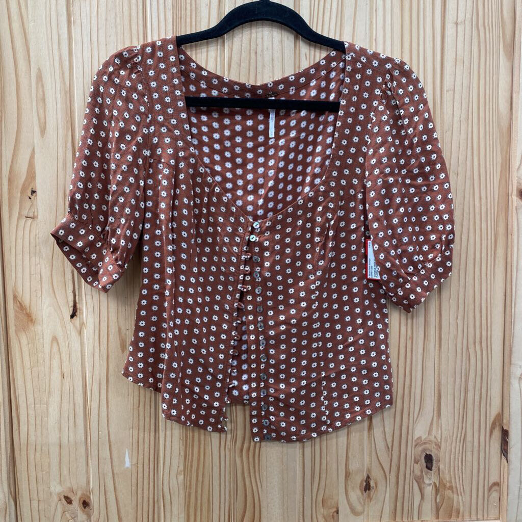 WOMENS FREE PEOPLE BROWN FLORAL TOP S