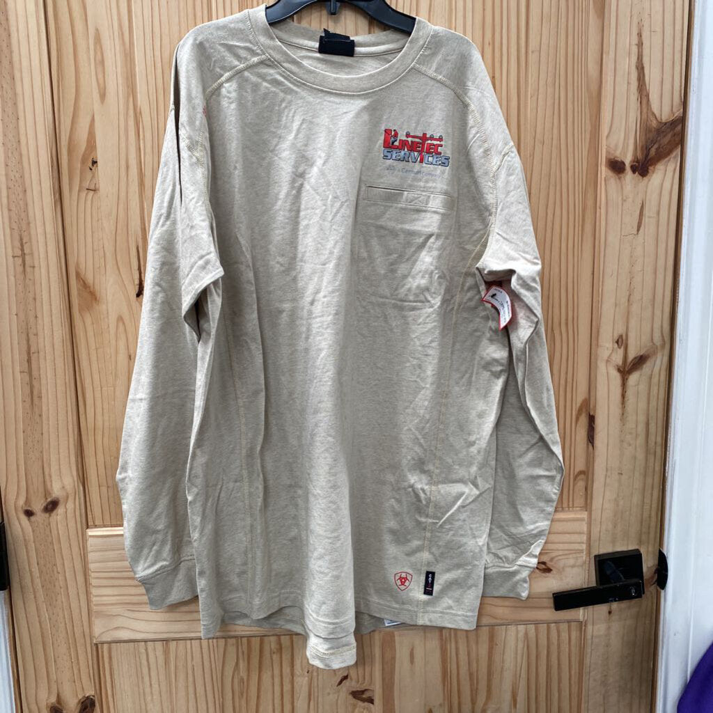 MENS ARIAT FR CAT 2 BEIGE LS SHIRT L NWT