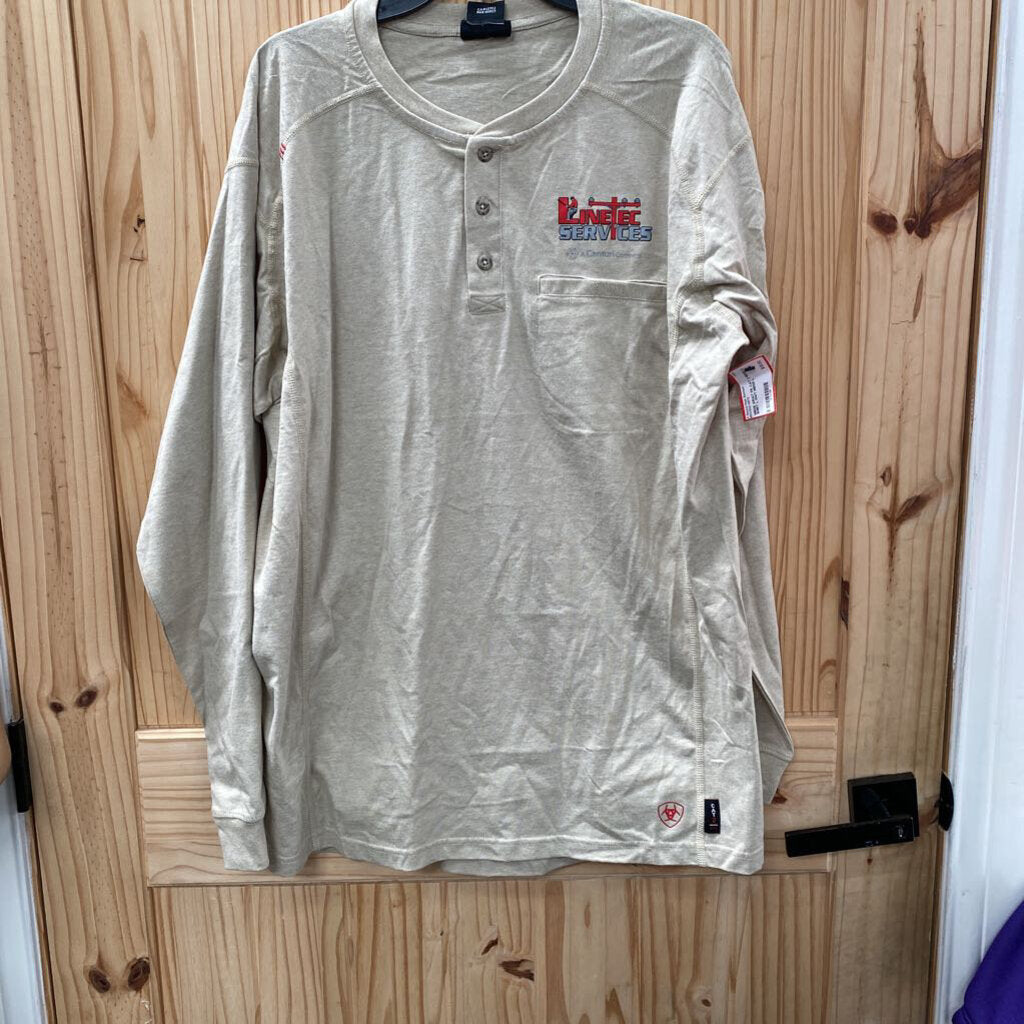 MENS ARIAT FR CAT 2 BEIGE LS SHIRT L NWT