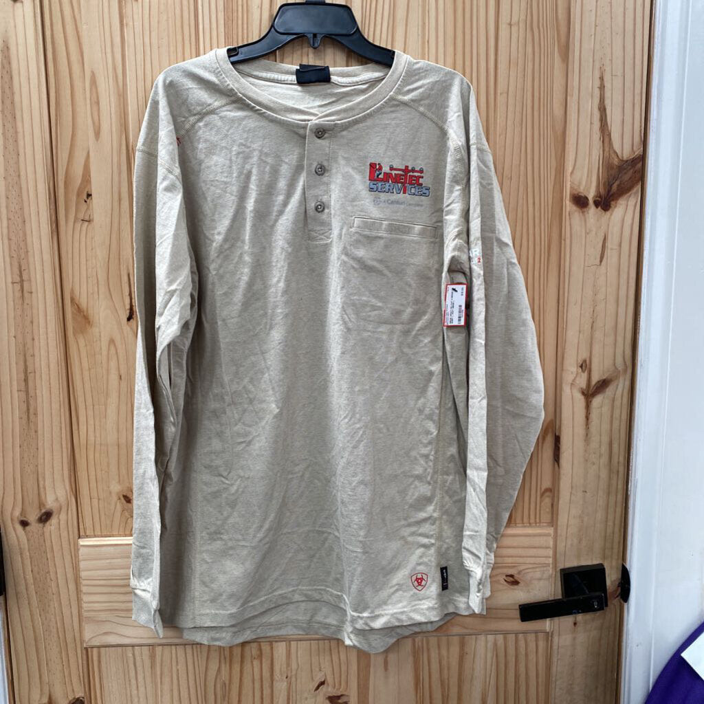 MENS ARIAT FR CAT 2 BEIGE LS SHIRT L NWT