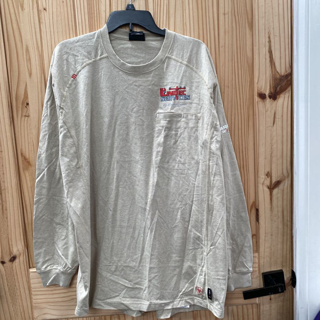 MENS ARIAT FR CAT 2 LS BEIGE SHIRT L NWT