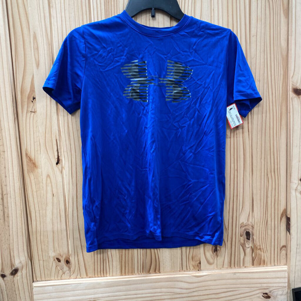 BOYS UNDER ARMOUR SHIRT BLUE/BLK/GREY YXL 14