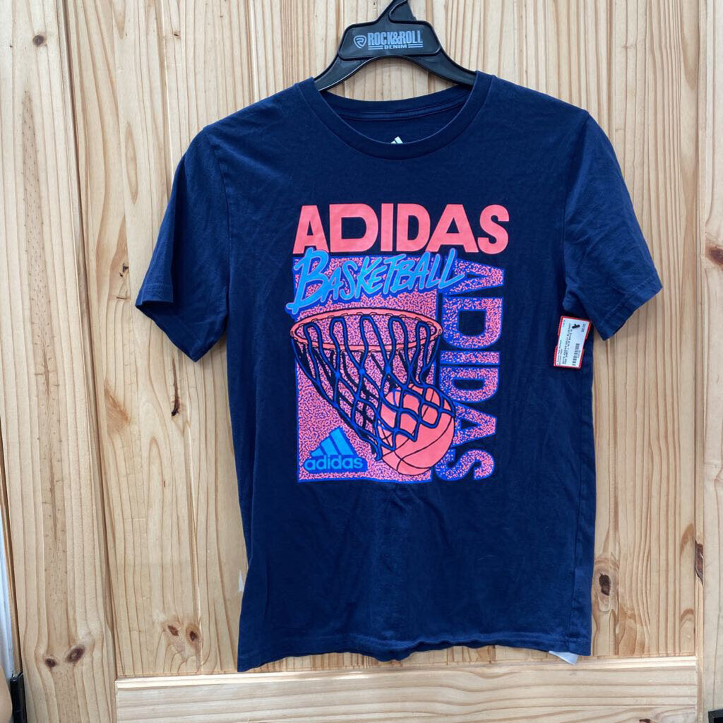 BOYS ADIDAS NAVY BLUE/HOT PINK SHIRT L 14/16