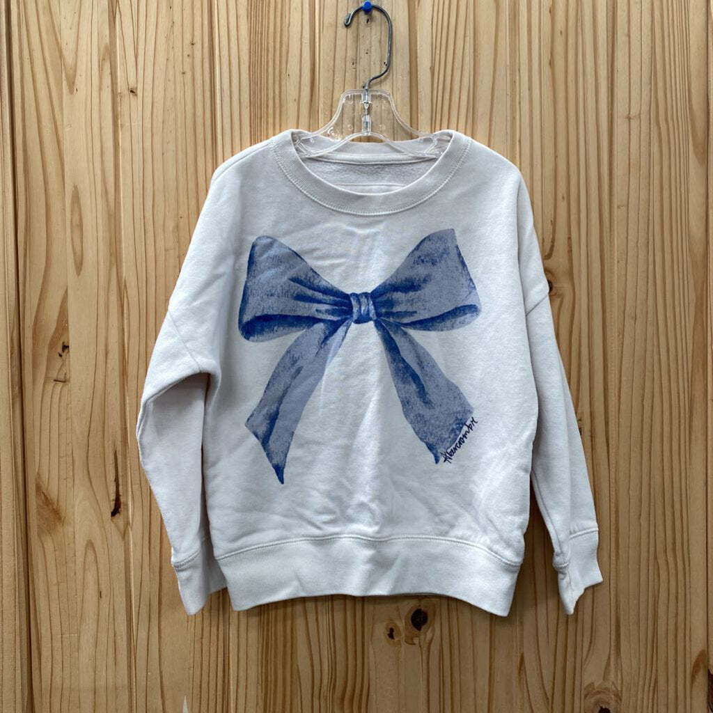 GIRLS ABERCROMBIE KIDS WHITE SWEATSHIRT W/BLUE BOW 5/6