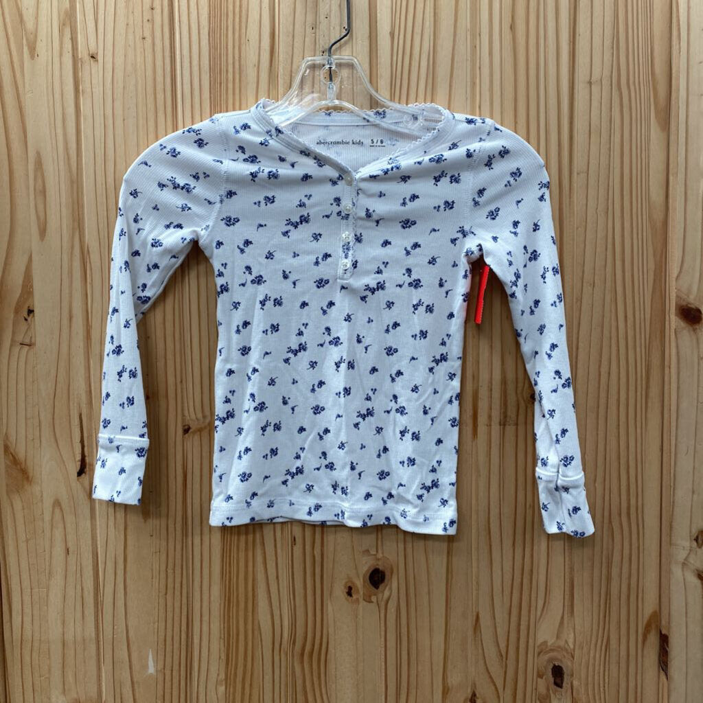 GIRLS ABERCROMBIE KIDS WHITE LS SHIRT W/BLUE FLOWERS 5/6