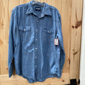 MENS WRANGLER PEARL SNAP UP LINEN SHIRT L (HAS SPOT @ FRONT)